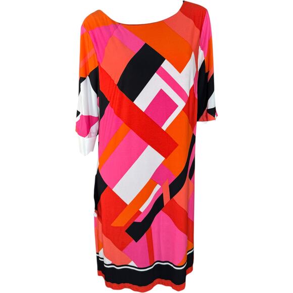 J Howard Shift Dress 18 Multicolor Geometric Half Sleeve Polyester Spandex - Picture 1 of 14